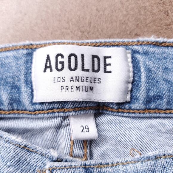 AGOLDE Jeans Women 29 Blue Sophie Crop Raw Chewed Hem Distressed Casual Grunge - Picture 4 of 11